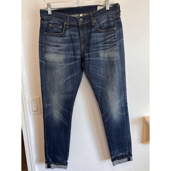 rag & bone Denim - Rag & Bone The DRE Jeans Denim Size 27 Dark Blue Wash Faded Whiskered Classic